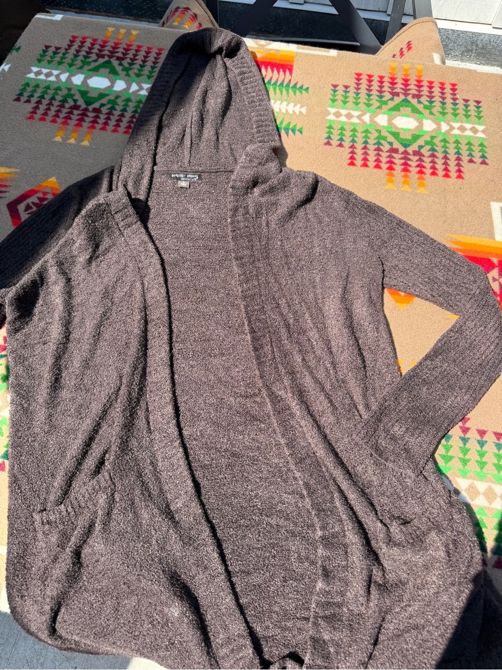 Barefoot Dreams Cozy Hooded Open-Front Cardigan Sweater - Brown